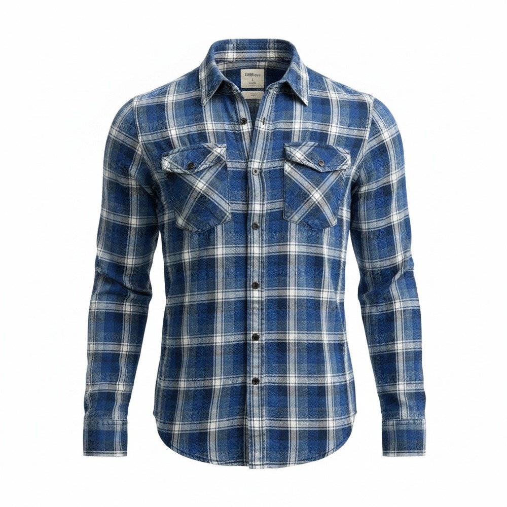 Gap 1969 Mens Small Blue Plaid Western Pearl Snap Shirt Slim Fit Long Sleeve‎